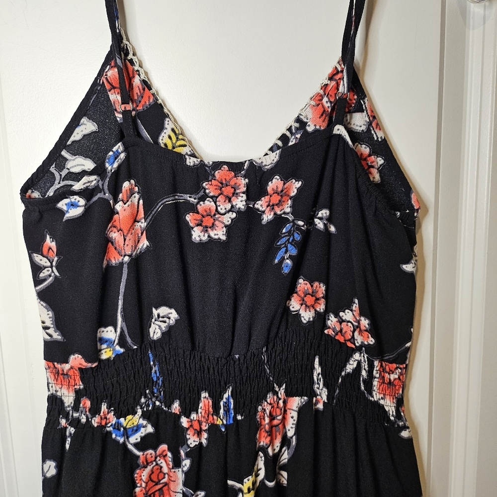 Eyeshadow Black Floral S Jumpsuit Wide Leg Spaghetti Strap Boho Cropped Casual - Picture 9 of 15
